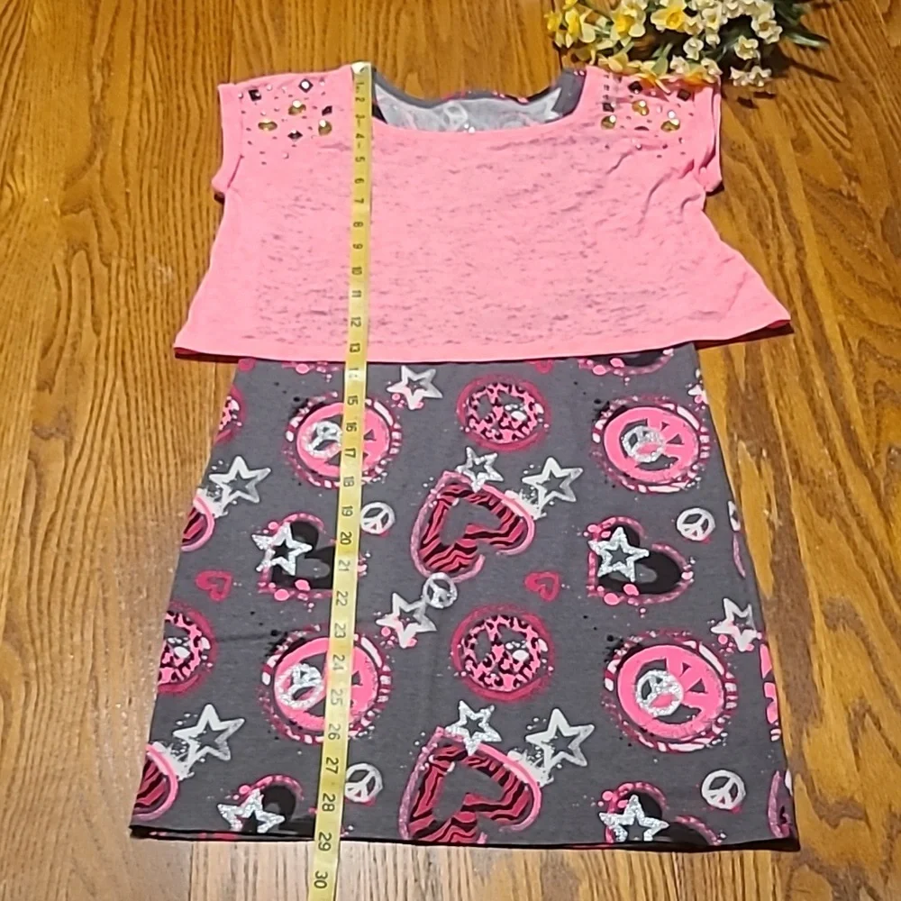 Justice NWOT Pink and Gray Graphic Peace Layered Dress - Girl's 12